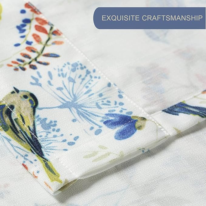 Leeva Short Curtains for Windows, Rod Pocket Vintage Birds Short Window Curtains and Drapes for Living Room, 52 x 12, Blue, One Panel