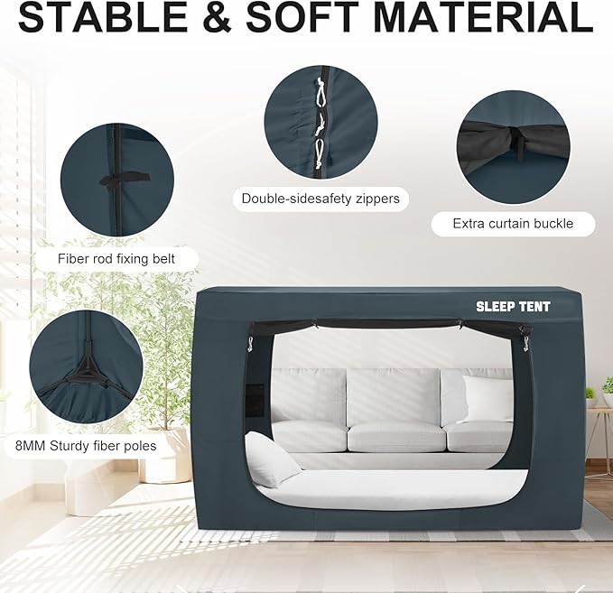 Bed Tent Full Bed Canopy Dream Tents for Indoor Portable Blackout Tents Privacy Space Warm Breathable Sleeping Tents for Kids and Adult(Navy Blue,Mattress Not Included) Reducing Light