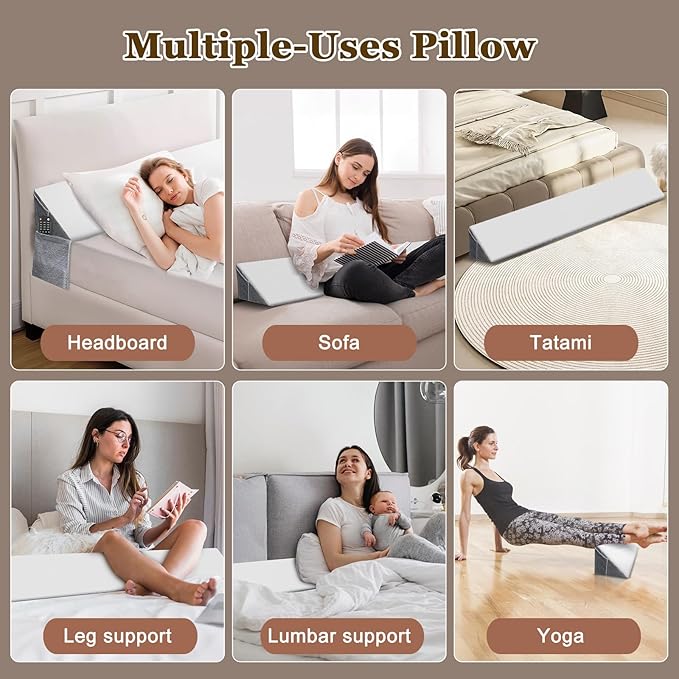 VVZ Bed Gap Filler Queen Bed Wedge Pillow for Headboard Gap Mattress Gap Filler Triangle Pillow Wedge for Headboard Gap, 30D Memory Foam Wedge Pillow Stopper with 2 Side Big Pocket (60"×10"×6")