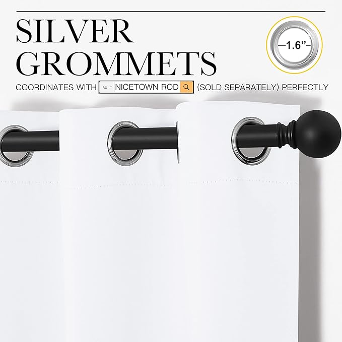 NICETOWN White Window Curtain Panels 50 inch Length, 50% Light Blocking Curtains for Bedroom & Dining Room Window (Set of 2, 42 inches x 50 inches)