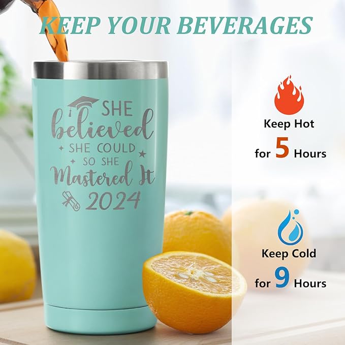 Lifecapido Graduation Gifts, Masters Degree Graduation Gifts, College Graduation Gifts for Her, Graduation 20oz Insulated Tumbler, Inspirational Gifts with Key Chain for Women Sister Friends, Green