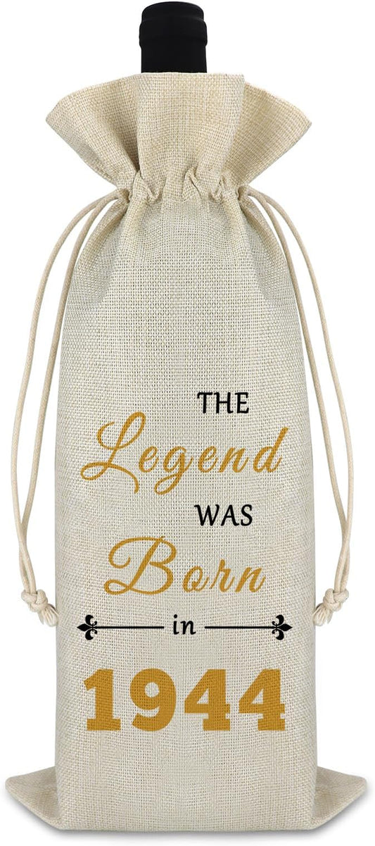 80th Birthday Gift for Grandma Grandpa Wine Bag Gifts for 80 Year Old Woman Men Birthday Wine Gift Bag 1944 80th Birthday Gifts for Mom Dad Christmas Gift Drawstring Wine Wrap Bag Burlap Wine Cover