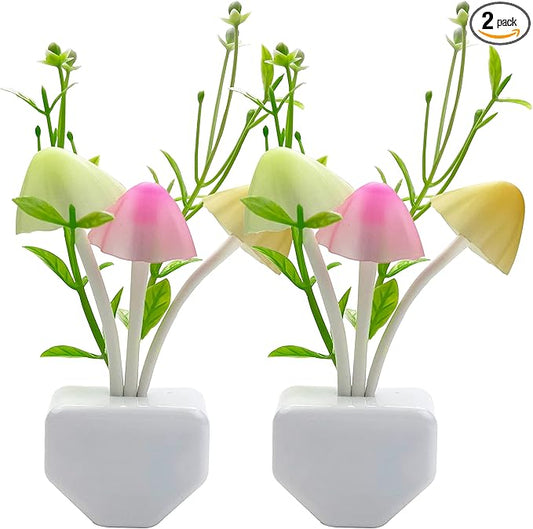 ZEZHOU Smart Sensor Led Night Lights 2 Pack, 7 Color Changing w/Dusk to Dawn Sensor Auto On/Off Mushroom Dream Bed Nightlight, 0.6W Plug-in Wall Lamp, Gift Ideal for Nursery Baby Kids Children Adults