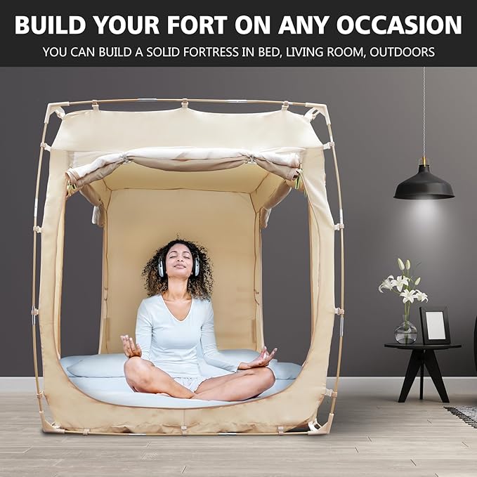 Bed Tent Bed Canopy Bunk Twin Size Tents for Adult and Kids- Portable Dream Tent Indoor Sleeping Tents 70% Blackout with 3 Doors Breathable Big Space Tents