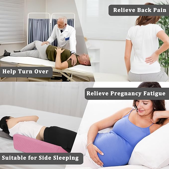Bed Wedge Pillow for Side Sleepers, Body Position Wedges, Side Wedge Pillow for Sleeping Back Positioning Elevation Pillow for Bed Sores Elder and Pregnant Woman (Dark Pink)