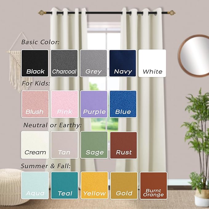 Mrs.Naturall Extra Long Curtains Drapes 108 Inches Long 2 Panels Set,Room Darkening 60-70% Blackout 9FT 9Ft Tall Curtains for Living Room,Cream Beige