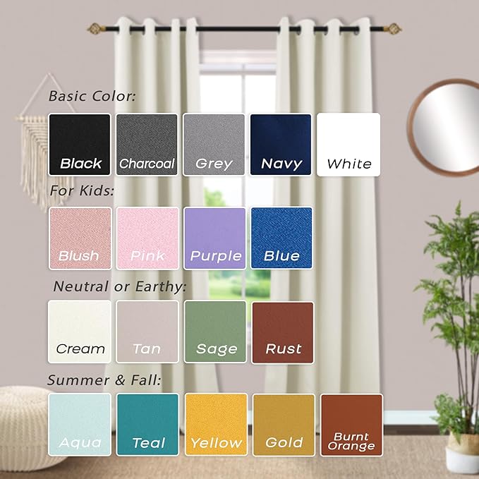 Mrs.Naturall 72 Inches Long Curtains for Bedroom Living Room,Grommet Room Darkening Blackout Curtains 72 Inch Length,Cream Beige