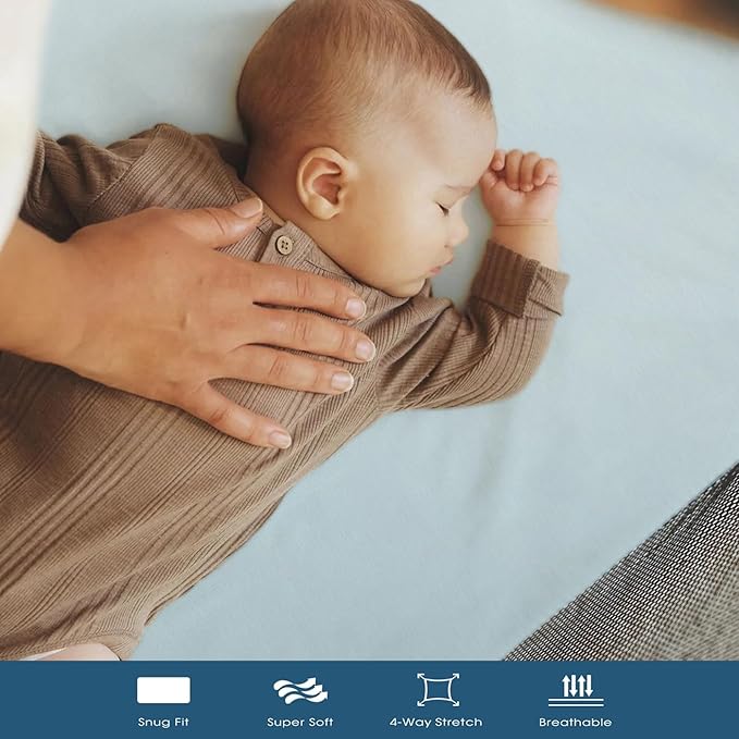 GRSSDER Mini Crib Sheets Fitted, Pack and Play Sheets 2 Pack, Ultra Soft Stretchy Pack N Play Sheets, Universal Fit for Playard Mattress, Jersey Crib Sheets Neutral for Boys and Girls, Blue