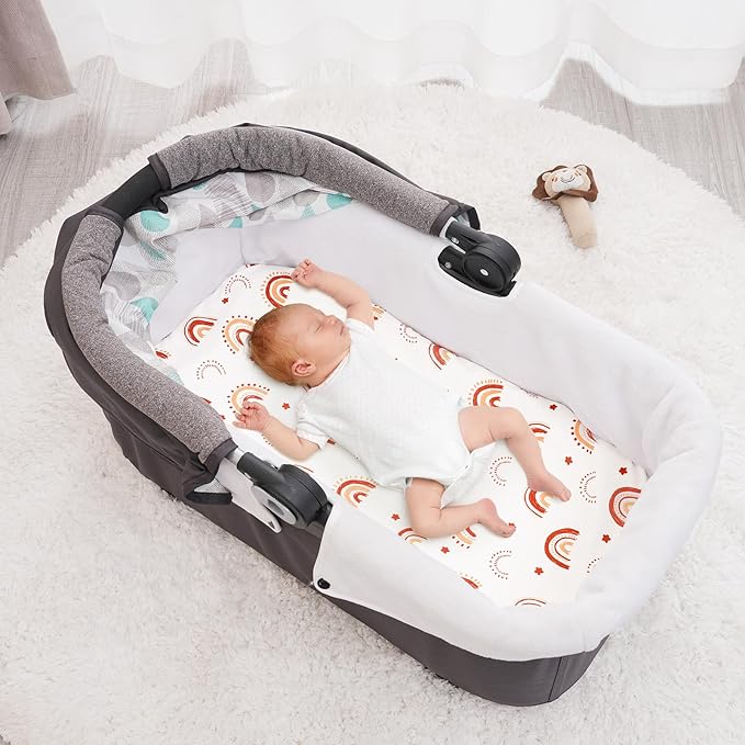 PHF Soft Bassinet Sheet Set, 2 Pack Silky Comfy Breathable Cradle Sheets for Baby Boys Girls, Univeral Fit for Most Oval Rectangle Cradle and Bassinet Mattress/Pad, Rainbow