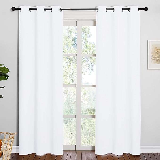 NICETOWN Window Treatment Curtain Set - 50% Light Reducing Curtains for Living Room, Curtain Panels for Patio Door (2 Panels, 42 inches x 84 inches, Pure White)