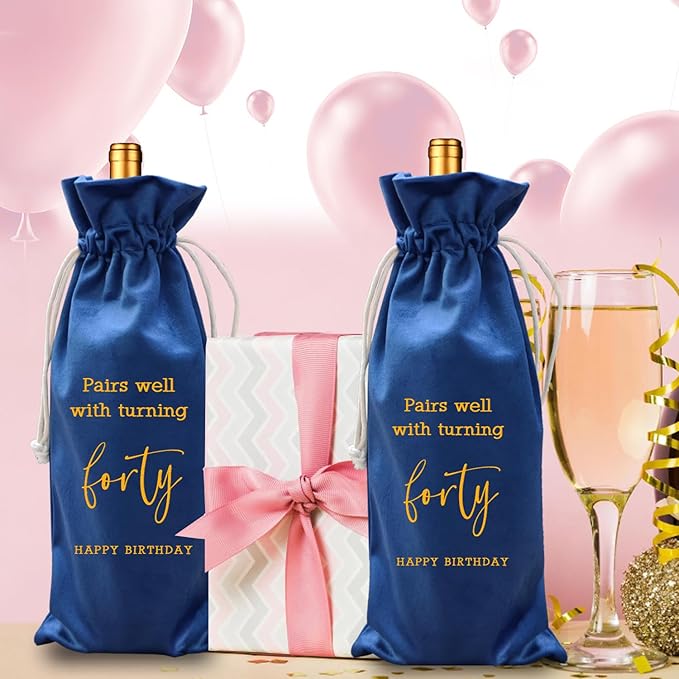 LANBAIHE 40th Birthday Gifts for Her,40th Birthday Gift for Women Men, 40 Years Old Birthday Gifts Wine Bag, 30th Birthday Decorations Party Supplies- 1984 Birthday (40th Birthday-Blue)