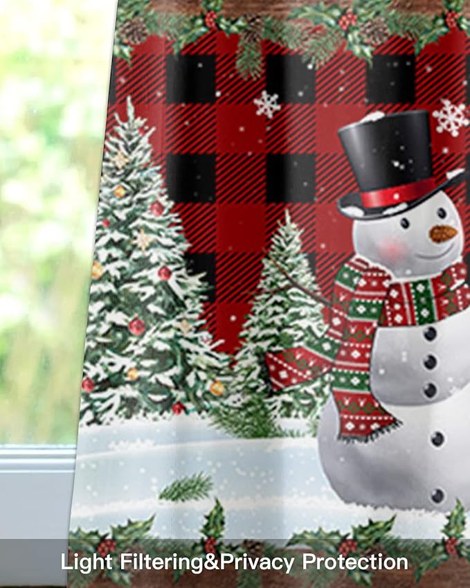 Vandarllin Christmas Snowman Kitchen Curtains Valances for Windows Christmas Tree Rod Pocket Window Treatment for Kitchen/Living Room/Bedroom/Bathroom,60" X 18" -1 Panel, Red Xmas Snowy Winter