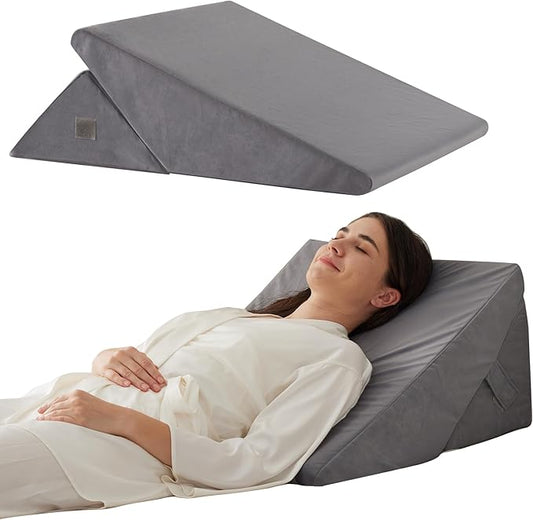 Bed Wedge Pillow for Sleeping, 9&12 Inch Wedge Pillow for Back Pain Relief, Adjustable 7-in-1 Memory Foam Triangle Pillow for Back and Leg Support, Acid Reflux, Snoring & Gerd, Velvet