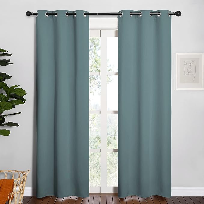 NICETOWN Modern Blackout Curtains Noise Reducing, Thermal Insulated and Privacy Room Darkening Drape Panels for Boy's Guest Room Door Window (Greyish Blue, 2 Panels, W34 x L84 -Inch)