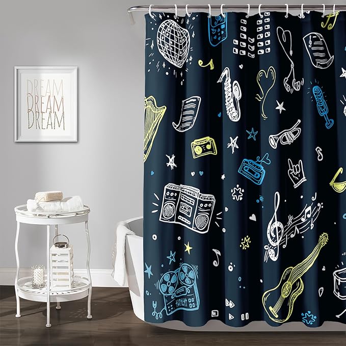 AILONEN Graffiti Note Music Shower Curtain,Hip Hop Music Art Bath Curtain Minimalist Bathroom Curtain 72" W*78" H Polyester Waterproof Bathroom Curtain with 12 Hooks