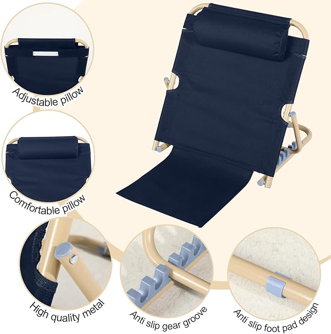 Lifting Bed Backrest Portable Folding Adjustable Sit up Back Rest Multifunction Chair for Bed Change Angle of Backrest for Elderly Patients Back Neck Lumbar Support (Dark Blue,23.6 Inch)