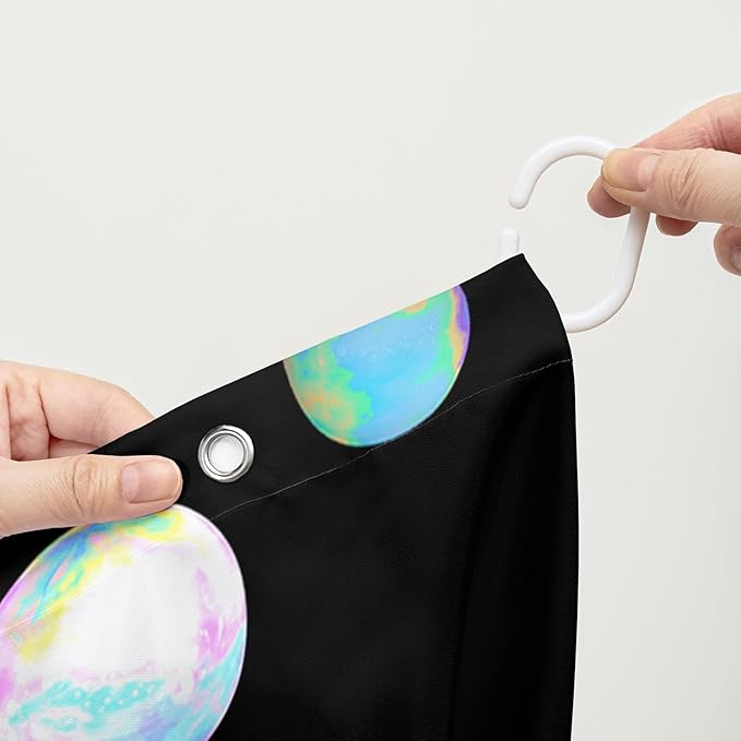 AILONEN Colorful Planet Shower Curtain,Purple Planet Bath Curtain for Bathroom Decor,Polyester Waterproof with 12 Plastic Hooks 36" W*72" H