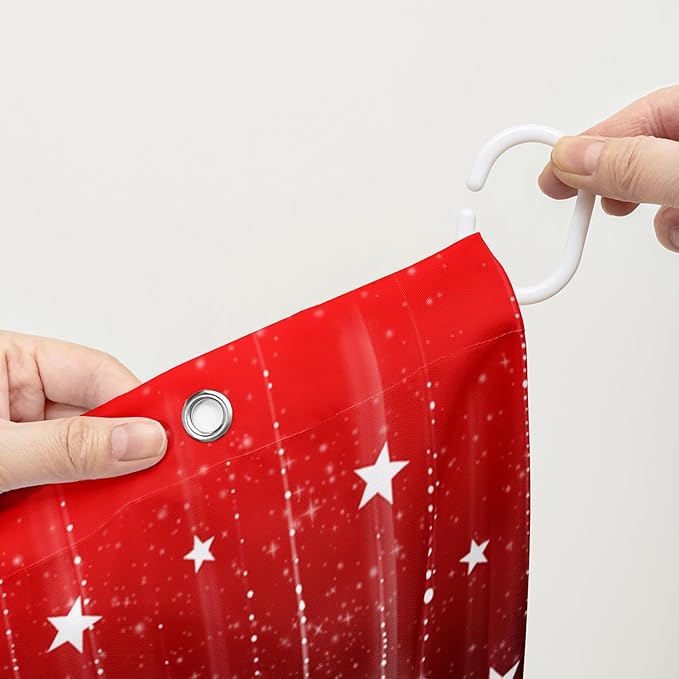 AILONEN White Star Shower Curtain,Starry Sky Waterproof Fabric Shower Curtain Sets for Girls Kids Teens, 72" W*96" H Black and Red Theme Shower Curtain