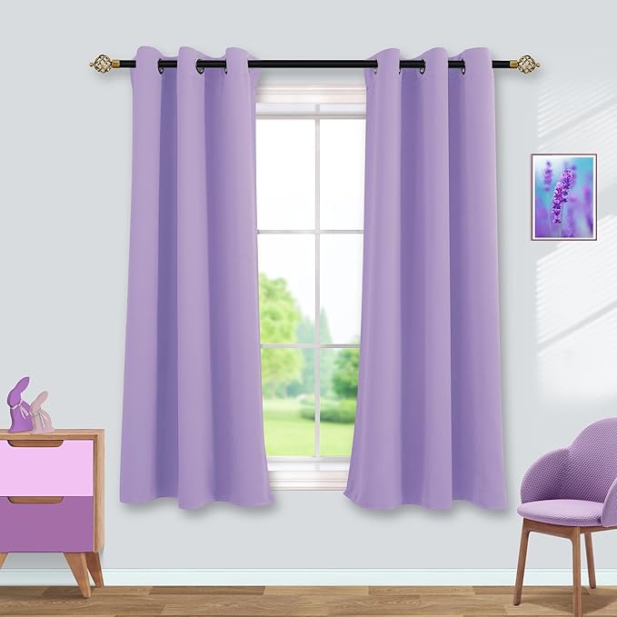 Mrs.Naturall Light Purple Curtains for Girls Bedroom,Lavender Lilac Blackout Short Curtains for Kids Room 2 Panels,45 Inch Length
