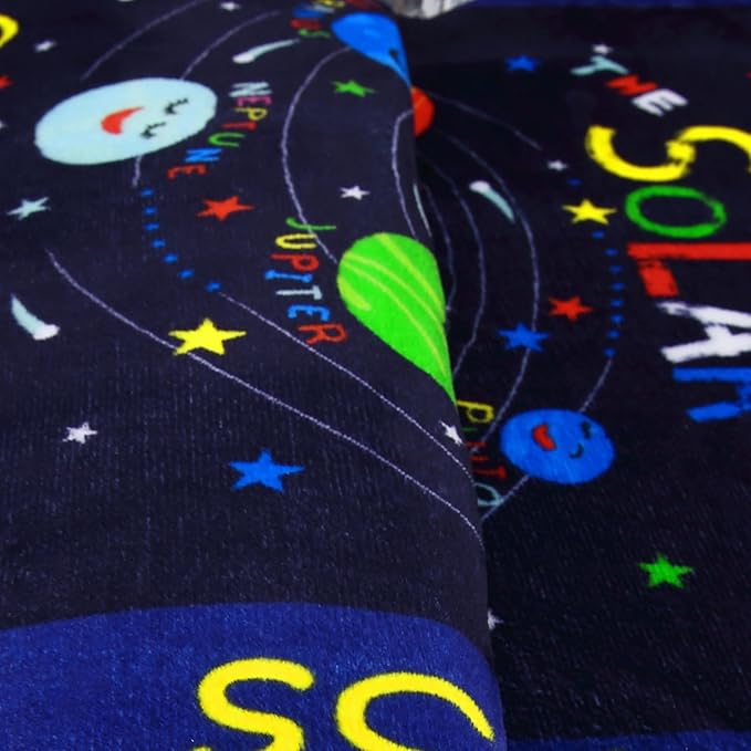 Kids Rug 5x7 Rug Solar System Pattern Nursery Rug Baby Soft Area Rug Non Shedding Carpet for Babyroom Play Room Non Slip Educational Rug Galaxy Outer Space Playmat, Blue|Solar System 5'x7'