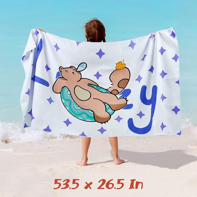 Cleanbear Kids Beach Towel - Cute ?œLazy??Bear with Long Tail Design, Soft and Absorbent, Perfect for Bath, Pool, and Beach