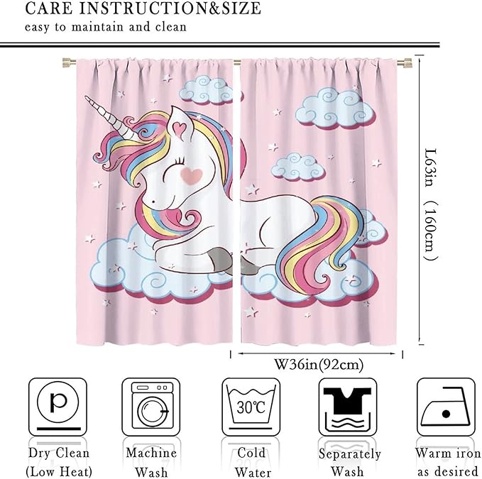 Unicorn Curtain for Kids Bedroom,Pink Cartoon Rainbow Darkening Curtains Decor Sliding Curtains Decorative Curtains for Girls Boys Baby Room,Living Room Decoration 72x63inch