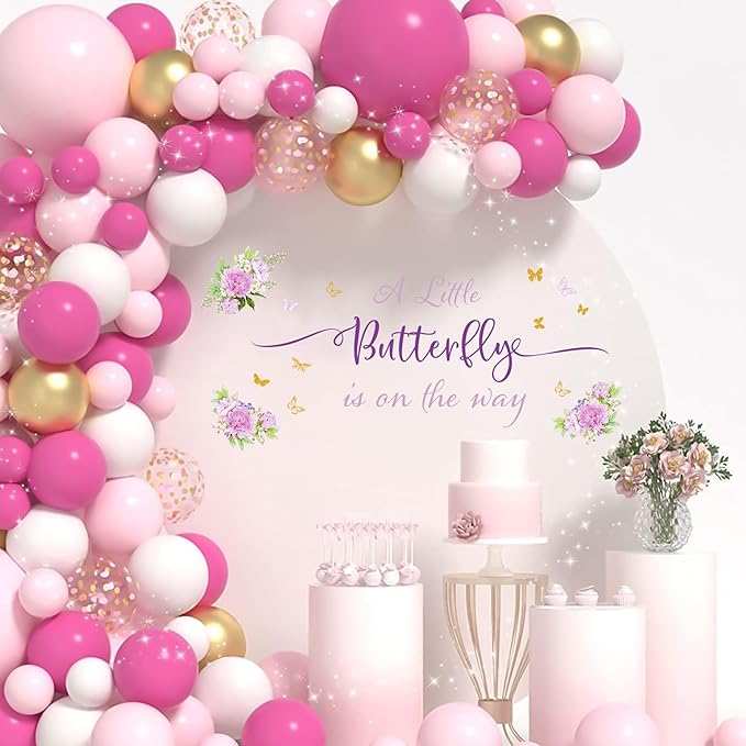 A Little Butterfly is on Her Way Baby Shower Decal - Butterfly Baby Shower Decorations, Colourful Butterfly Wall Decals Sign, Gender Reveal Girl or Boy Decal, Butterfly Baby Shower Backdrop