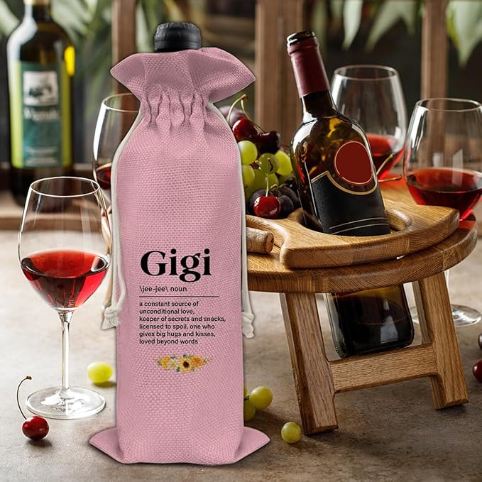 HOIJAUMAI Gift for Gigi Grandma Gift Grandma Gigi Wine Bag Gigi Definition Wine Gift Bags for Birthday Mother's Day (Pink)