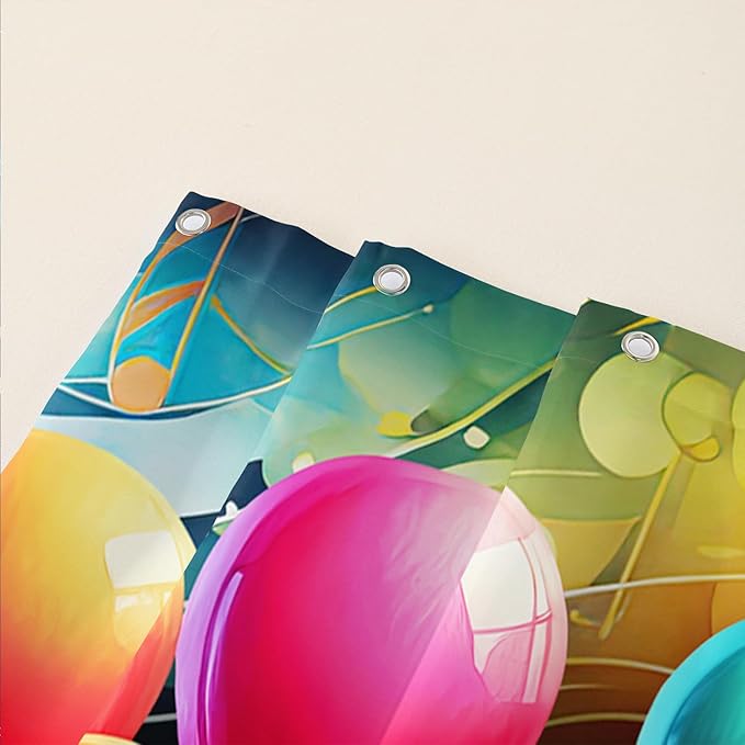 AILONEN Love Theme Shower Curtain for Bathroom, Romantic Rainbow Balloon Tie Dye Bath Curtain for Kids Girls Women,Abstract Music Black Shower Curtain Waterproof with 12 Plastic Hooks, 36" W*72" H