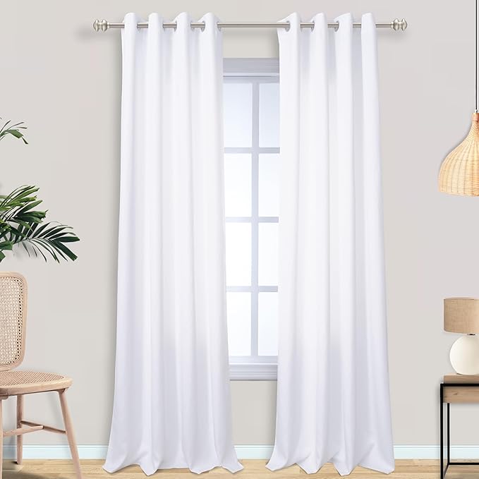 Mrs.Naturall White Curtains 102 Inches Long for Living Room 2 Panels Set,Grommet Thermal Insulating Block Sun 60% Blackout Height High Ceiling to Floor Length Curtains for Bedroom Sliding Door