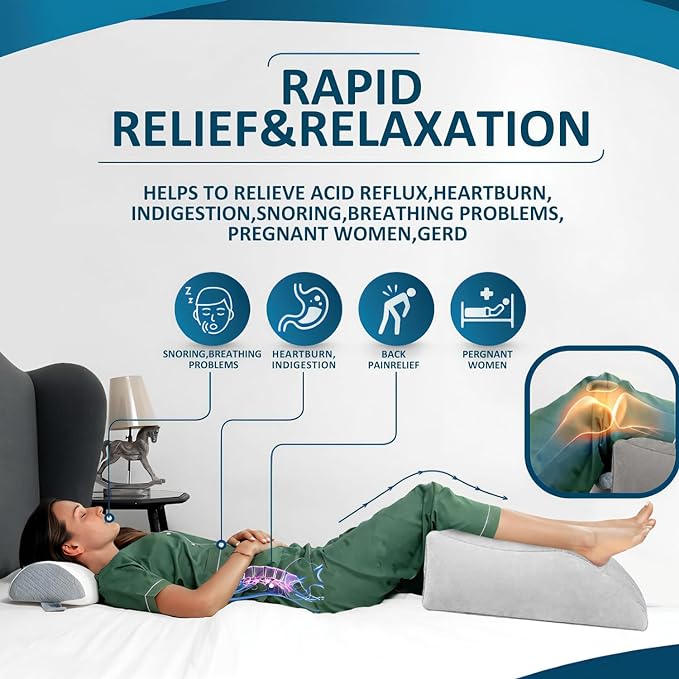 Inflatable Leg Elevation Pillow-Neck Support Pillow Lumbar Support Pillow-Leg Wedge Bed Pillow Knee Support Pillow Hip Pillow, 45 Degree Wedge Leg Bolster Pillow Fast Inflating Deflation (Grey)