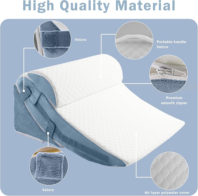 Bed Wedge Pillow for Sleeping, 12&18&25 Inch Adjustable Height Memory Foam Wedge Pillow for After Surgery, 12-in-1 Wedge Pillow for Acid Reflux, Snoring, Gerd, Back Pain