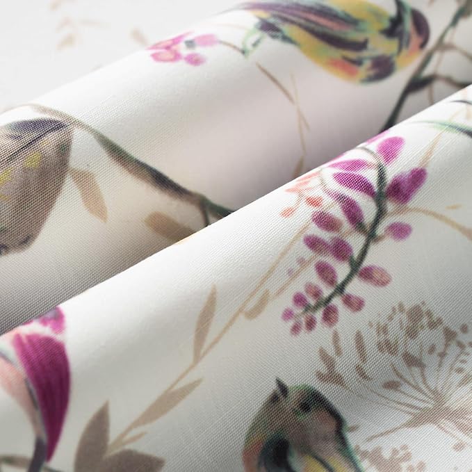 Leeva Elegant Purple Birds Curtain Tiers, Farmhouse Style Linen Textured Short Window Treatment for Bathroom Living Room Cafe, 2 Panels Set, 29 x 36 Inch