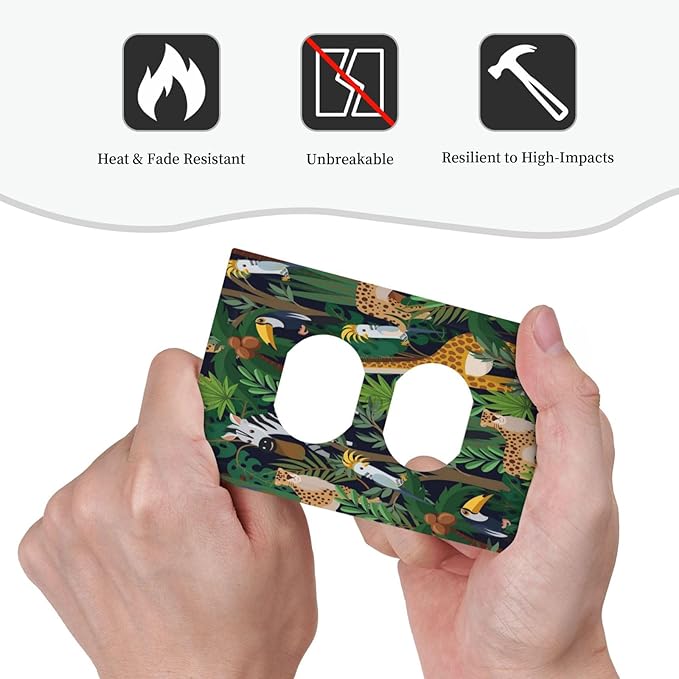 Cartoon Animal Zebra Leopard Giraffe Bird Leaf Single Duplex Wall Plate Covers Nursery Light Switch Cover 1 Gang Outlet Plate Decorative Electrical Receptacle Art Faceplate Switchplate for Kidroom