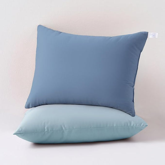 MEILA 2 Pack Cotton Toddler Pillows, 13x18 Pillows for Sleeping and Traveling, Machine Washable Kids Pillows Ideal for Crib, Bed, Cot and Nap, Sky Blue & Denim Blue