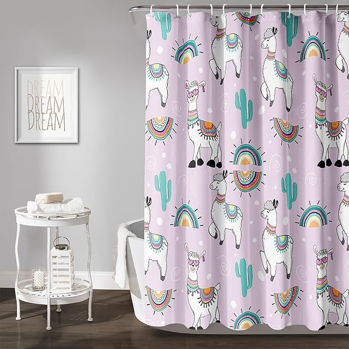 AILONEN Cool Llama Shower Curtain,Purple Desert Cactus Llama Bath Curtain,Polyester Water for Bathroom with 12 Plastic Hooks,48" W*72" H Purple
