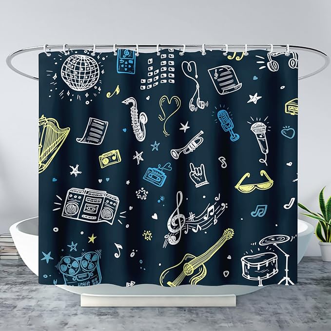 AILONEN Graffiti Note Music Shower Curtain,Hip Hop Music Art Bath Curtain Minimalist Bathroom Curtain 36" W*72" H Polyester Waterproof Bathroom Curtain with 12 Hooks