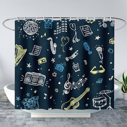 AILONEN Graffiti Note Music Shower Curtain,Hip Hop Music Art Bath Curtain Minimalist Bathroom Curtain 72" W*78" H Polyester Waterproof Bathroom Curtain with 12 Hooks