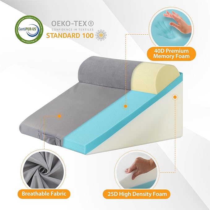 3PCS Orthopedic Bed Wedge Pillow Set for Sleeping, Wedge Pillow for Back Pain Relief, 10-in-1 Adjustable Bed Wedge Pillow Post Surgery, Triangle Pillow for Acid Reflux Snoring Gerd, Velvet