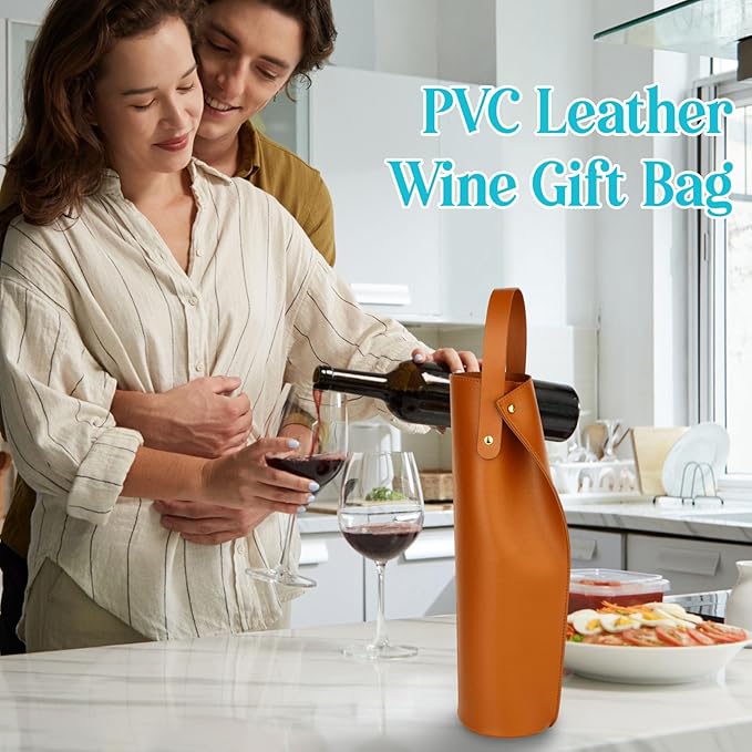 Wine Gift Bag, Reusable PVC Leather Wine Tote Carrier, Double Layered bag, Birthday Bridal Showers Holiday Gifts