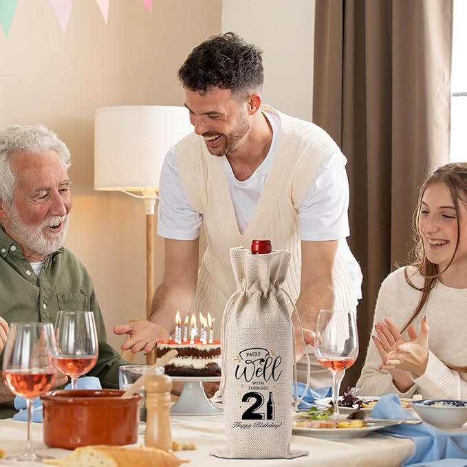 21st Birthday Gifts for Her Wine Bag, 21st Birthday Decorations for Her Women, Funny 21st Birthday Wine Bag, Twenty-one Year Old Birthday Wine Gift Bag, Pairs Well With turning 21st Wine Bag