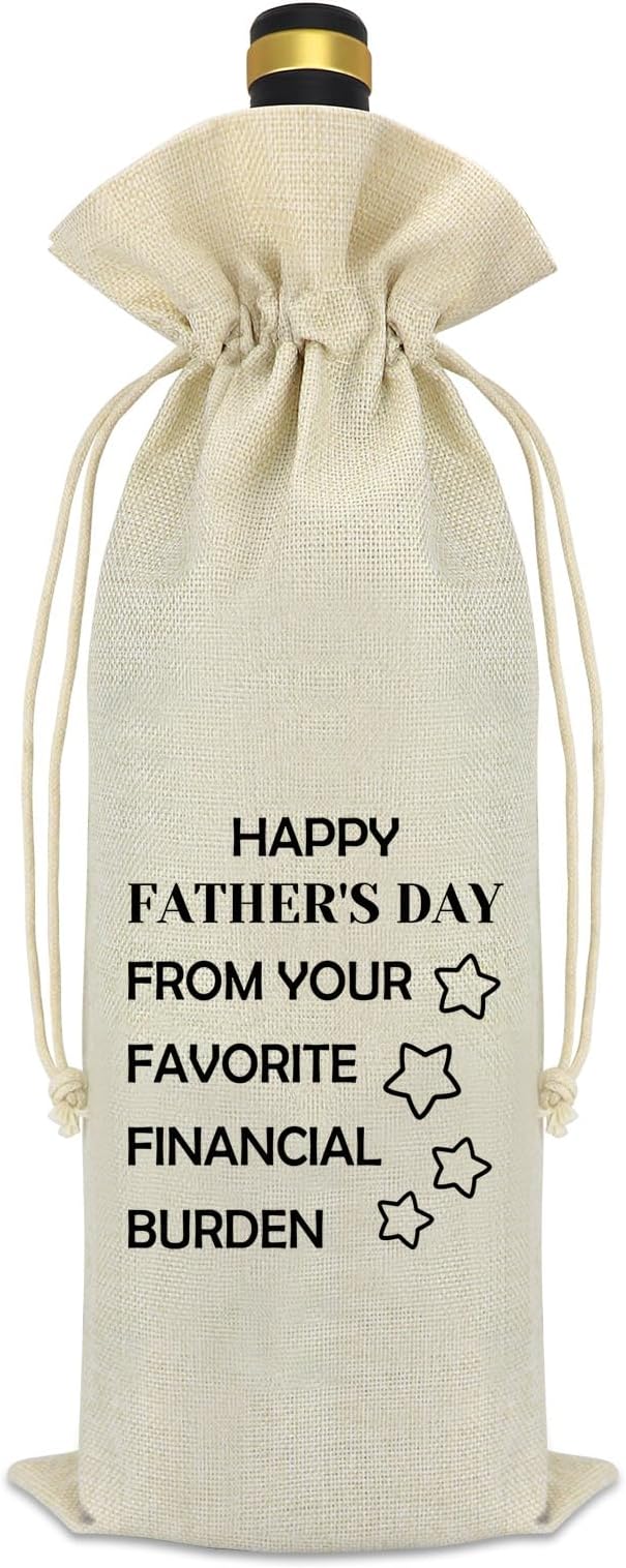 Fathers Day Dad Gifts from Daughter Son Wine Bag Father’s Day Birthday Funny Gifts for Dad Grandpa Husband Step Dad New Dad Keepsake Gifts New Grandpa New Dad Gift Drawstring Burlap Wine Bottle Bag