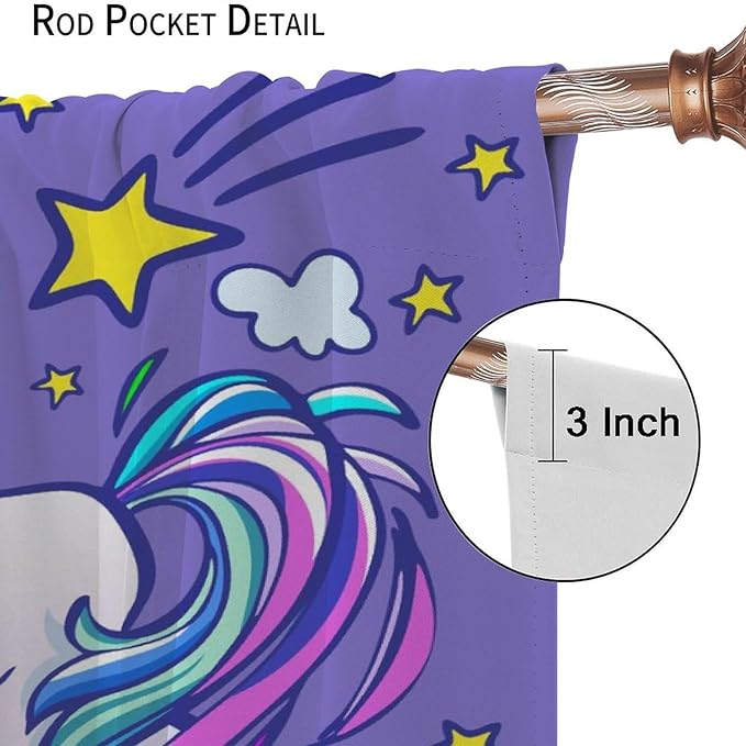 Kids Unicorn Curtains Purple Cartoon Rainbow Cartoon Room Blackout Curtains Boys Girls Baby Room Decor Curtains Living Room Decor 63x72 Inch 2 Panels