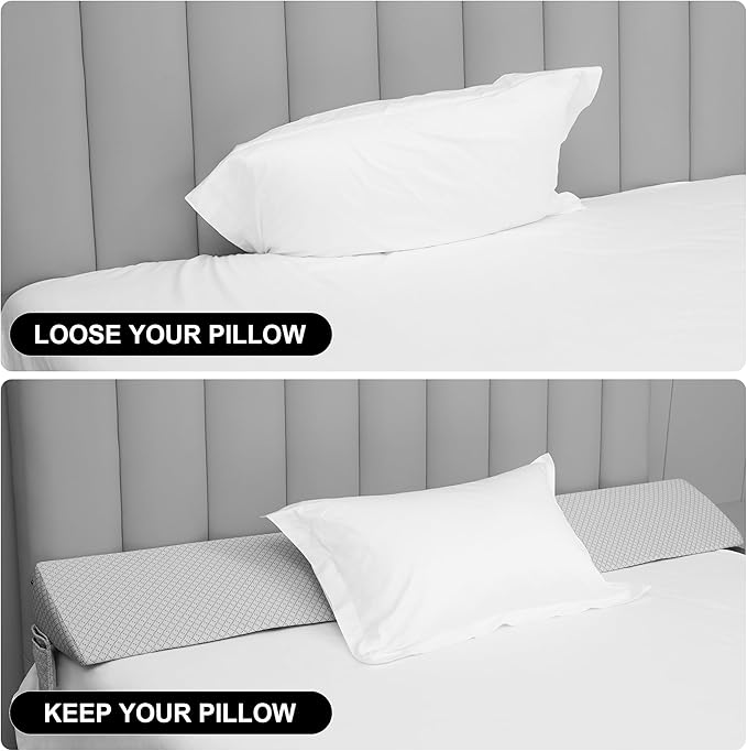 King Bed Wedge Pillow for Headboard,Foam Headboard Pillow Wedge,Bed Gap Filler Mattress Wedge,Mattress Gap Filler - Fill The Gap (0-8") Between Headboard and Mattress (Gray, 76"x10"x8")