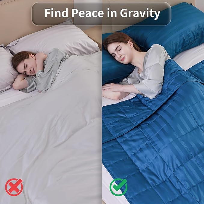 Weighted Blanket for Adult,15lbs Heavy Weighted Blanket 60"x80" Breathable Cooling Summer Blankets, Ultra Soft Cotton Comfort Throw Blanket with Glass Beads for All-Season (Blue)