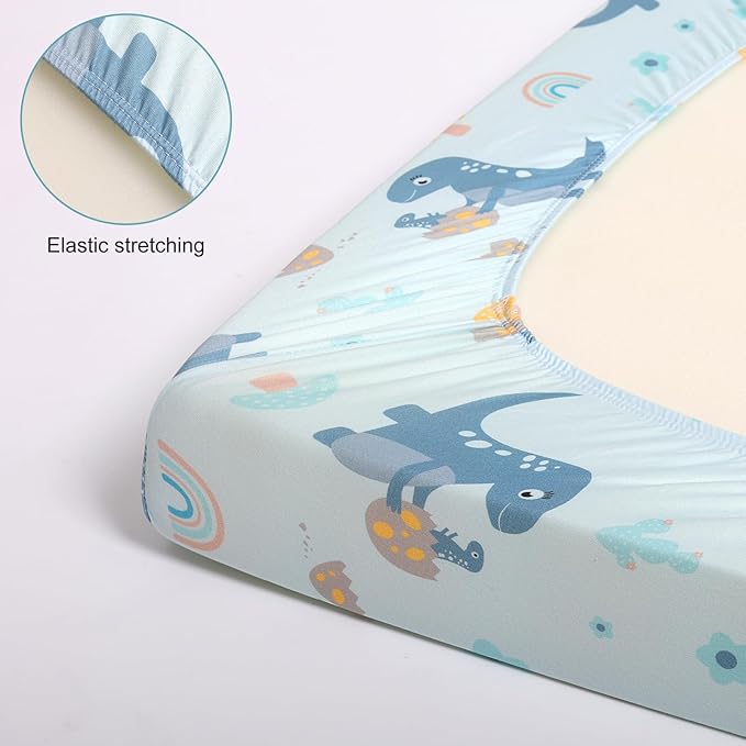 Pack n Play Fitted Sheet. 2 Piece Mini Crib Sheet. Elastic Playard Sheet. Portable Sheet Set. Elastic Convertible Playard Set. Compatible with Graco Pack n Play (More Dinosaurs)