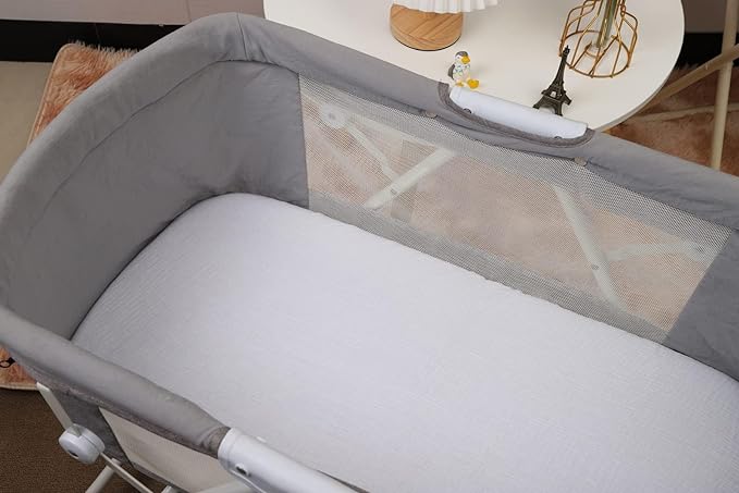 Muslin Bassinet Sheets 29"x 14" for Chicco LullaGo Anywhere, Baby Bjorn Cradle and Other Same Size Mattress Pad, Snuggly Soft 100% Cotton 2 Pack, White and Grey