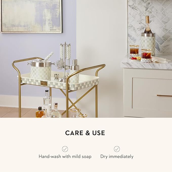 MACKENZIE-CHILDS 3260 Wine Cooler, Champagne and Wine Ice Bucket, Wine Bar Accessories, 1 Gallon, Gray-and-White Sterling Check