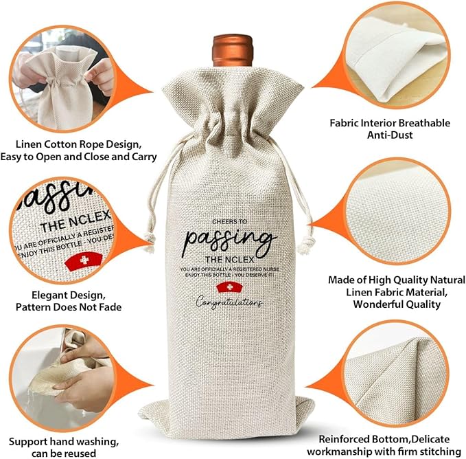 Passing The Nclex Gift Wine Bag, Funny Nurse Graduation Party Decoration Favors, Nurse Day Week Gift Bag For Her Women Coworker Nurse Practitioner, Funny Nurse Appreciation Gift