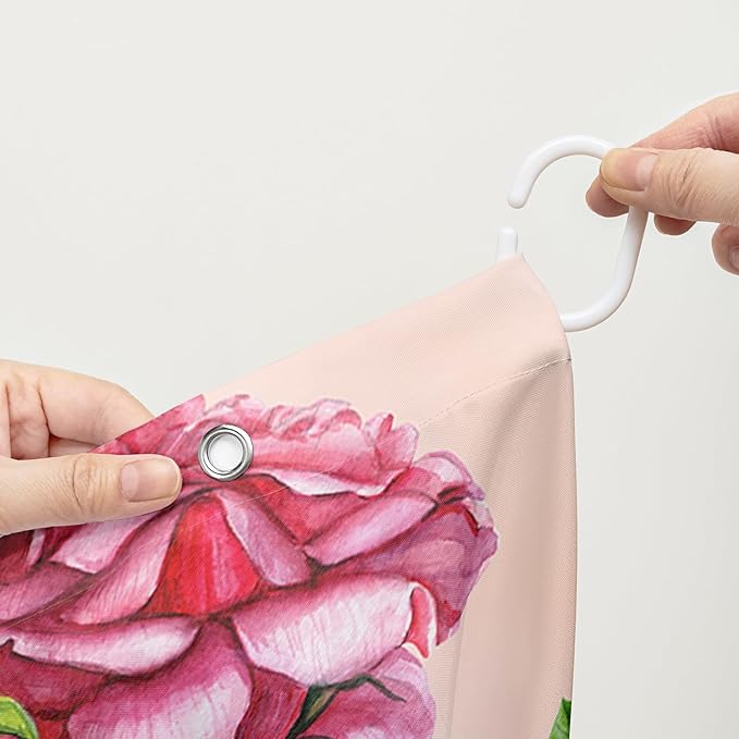 AILONEN Rose Shower Curtain, Watercolor Red Rose Theme Waterproof Shower Curtain Set,Dreamy Romantic Vintage Flower Bathroom Decors for Girls Teens Women,72" W*72" H